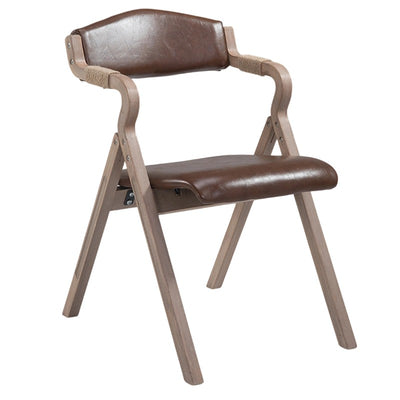 Modern Minimalist Curved Wood Fabric Upholstered PU Leather Linen Dining Chair Foldable Backrest Armrest For Living Room