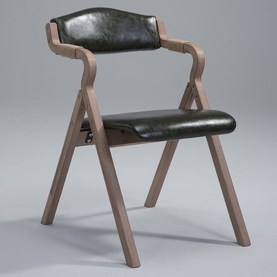 Modern Minimalist Curved Wood Fabric Upholstered PU Leather Linen Dining Chair Foldable Backrest Armrest For Living Room