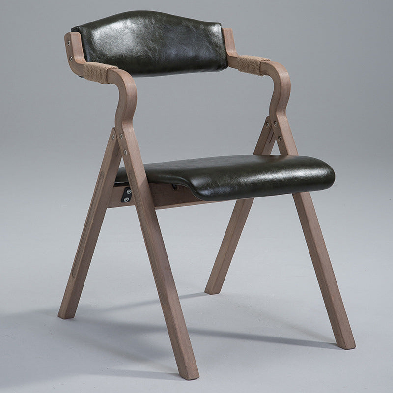 Modern Minimalist Curved Wood Fabric Upholstered PU Leather Linen Dining Chair Foldable Backrest Armrest For Living Room