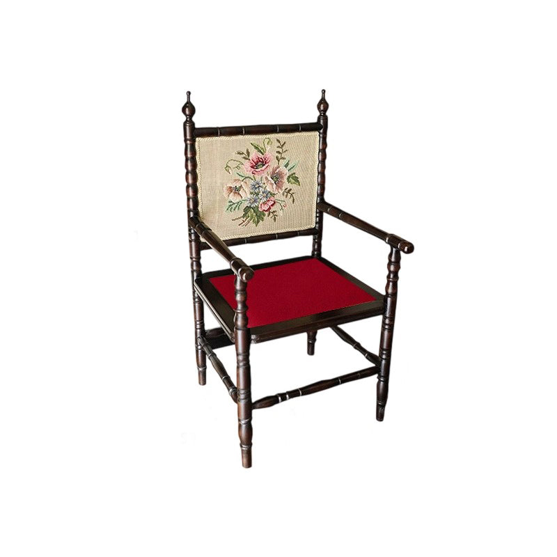 Traditioneller quadratischer Esszimmerstuhl aus Kautschukholz und Rattan im Vintage-Stil mit Rückenlehne und Armlehnen für das Esszimmer 