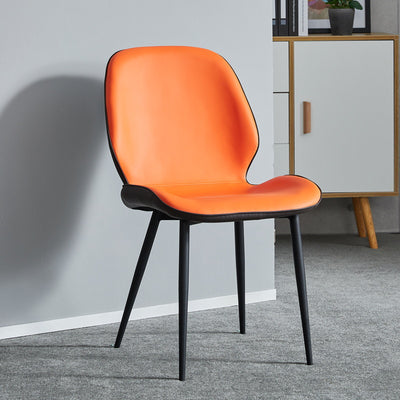 Modern Minimalist Nappa Leather Technical Fabric Carbon Steel Dining Chair Backrest Armless For Dining Room