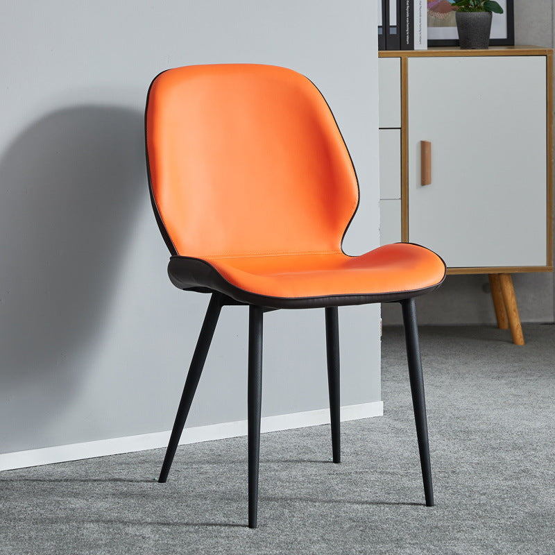 Modern Minimalist Nappa Leather Technical Fabric Carbon Steel Dining Chair Backrest Armless For Dining Room