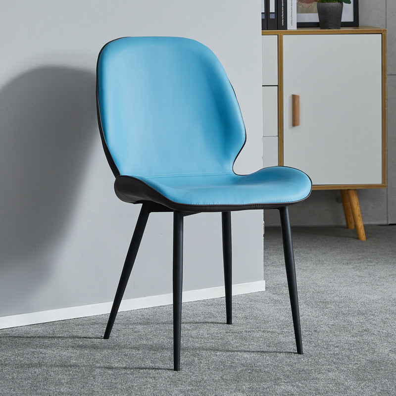 Modern Minimalist Nappa Leather Technical Fabric Carbon Steel Dining Chair Backrest Armless For Dining Room