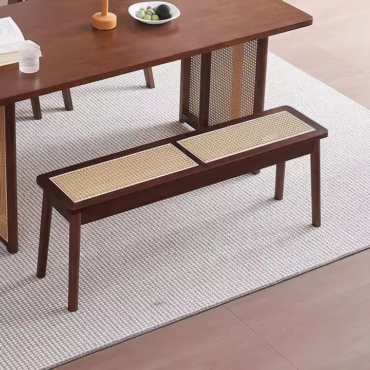 Moderner minimalistischer rechteckiger Esszimmerstuhl aus Kautschukholz mit Rattangeflecht-Optik für das Esszimmer 