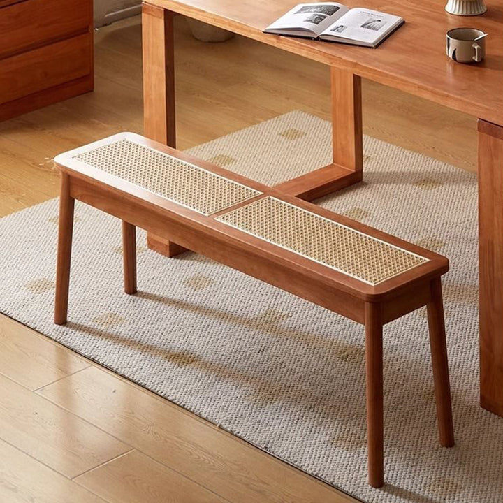 Modern Minimalist Rectangular Rubberwood Faux Rattan Dining Chair For Dining Room