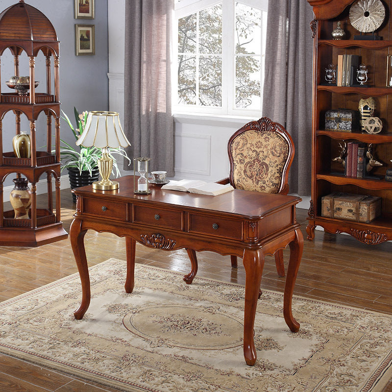 Chaise de salle à manger traditionnelle vintage en bois massif avec tissu chenille, dossier et accoudoirs rembourrés en éponge pour salle à manger 