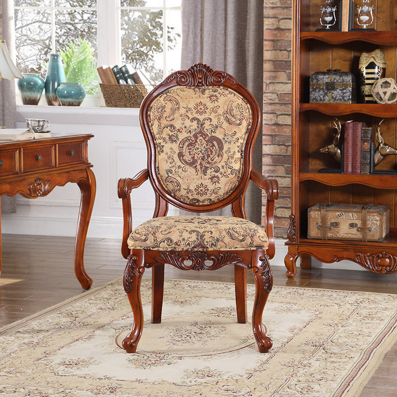 Chaise de salle à manger traditionnelle vintage en bois massif avec tissu chenille, dossier et accoudoirs rembourrés en éponge pour salle à manger 
