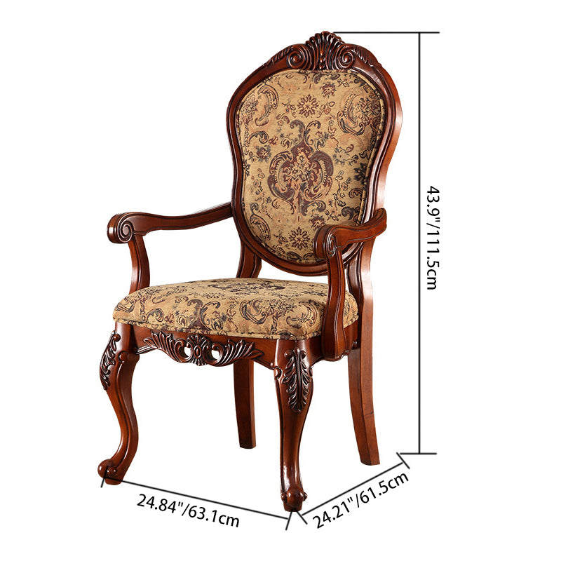 Chaise de salle à manger traditionnelle vintage en bois massif avec tissu chenille, dossier et accoudoirs rembourrés en éponge pour salle à manger 