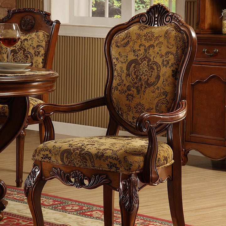 Klassischer Vintage-Esszimmerstuhl aus Kautschukholz mit Chenille-Stoff, Schaumstoffpolsterung, Rückenlehne und Armlehnen für das Esszimmer 