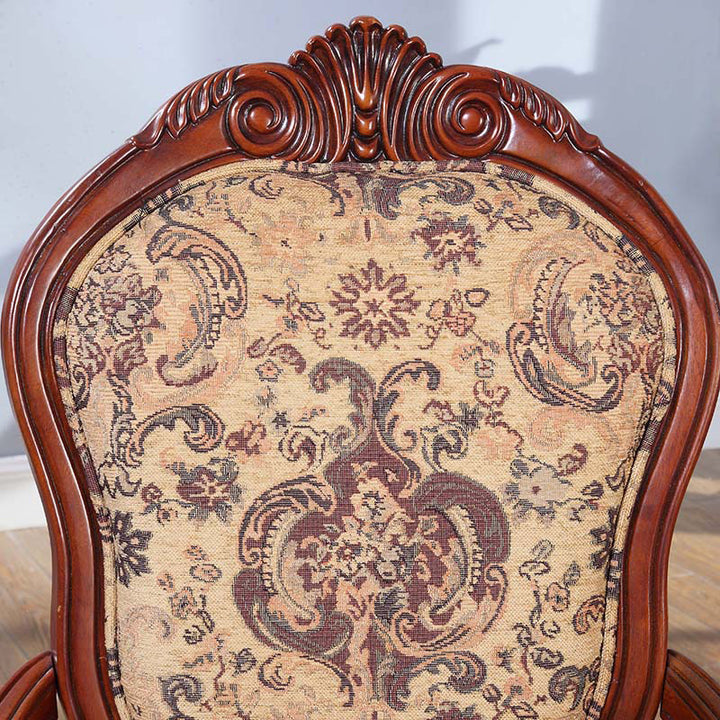 Chaise de salle à manger traditionnelle vintage en bois massif avec tissu chenille, dossier et accoudoirs rembourrés en éponge pour salle à manger 