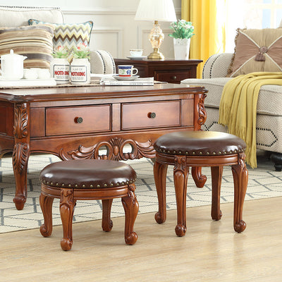 Modern Minimalist Solid Wood Sponge Cushion Microfiber PU Synthetic Leather Low Stool For Living Room