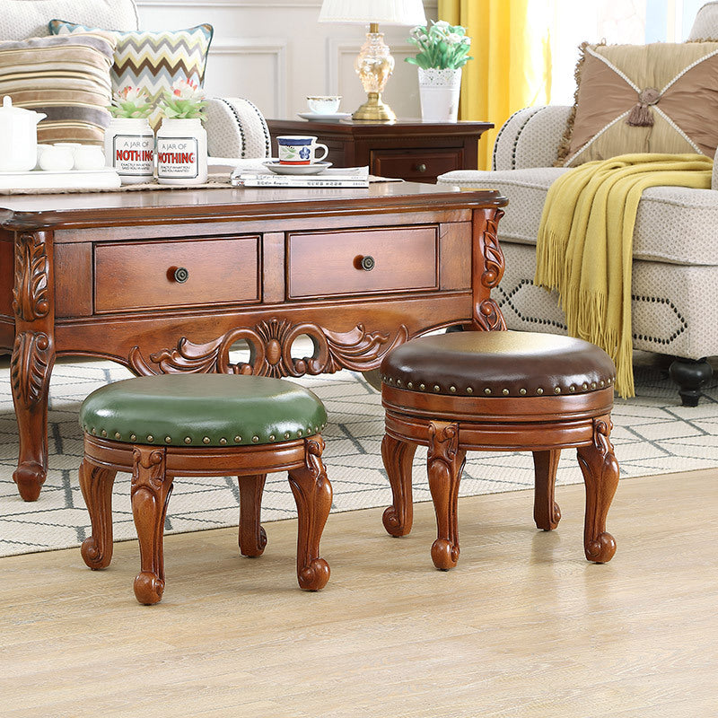 Modern Minimalist Solid Wood Sponge Cushion Microfiber PU Synthetic Leather Low Stool For Living Room