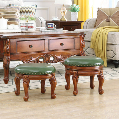 Modern Minimalist Solid Wood Sponge Cushion Microfiber PU Synthetic Leather Low Stool For Living Room