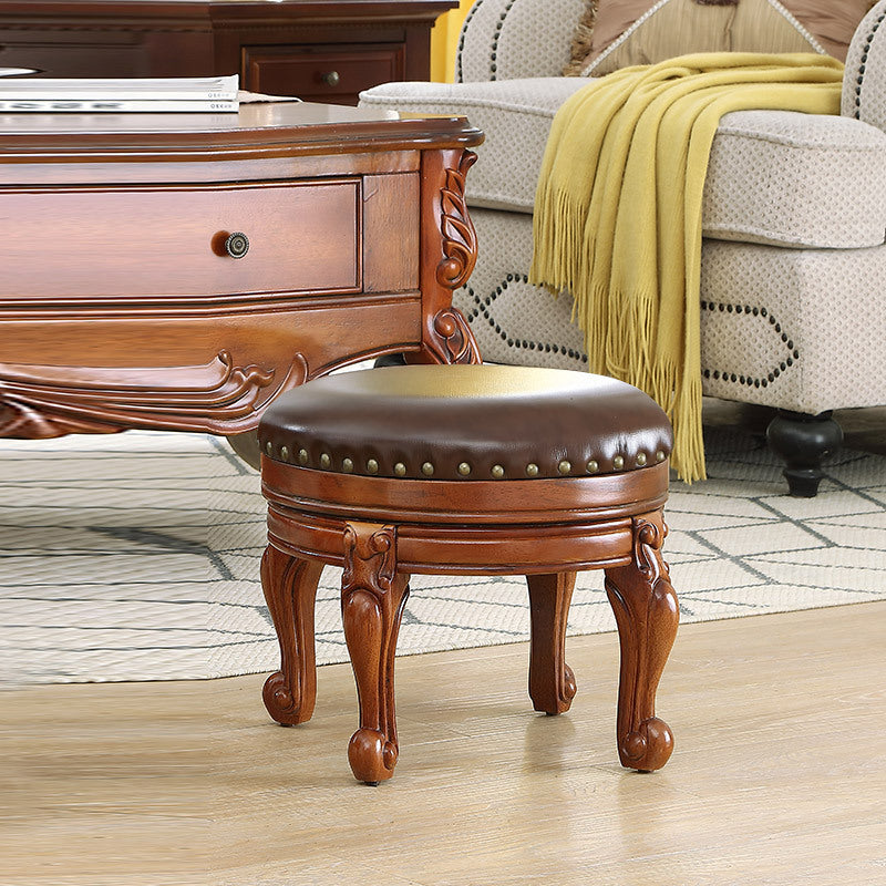 Modern Minimalist Solid Wood Sponge Cushion Microfiber PU Synthetic Leather Low Stool For Living Room