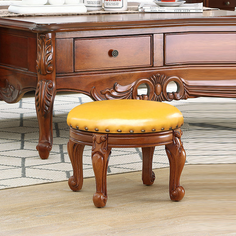 Modern Minimalist Solid Wood Sponge Cushion Microfiber PU Synthetic Leather Low Stool For Living Room