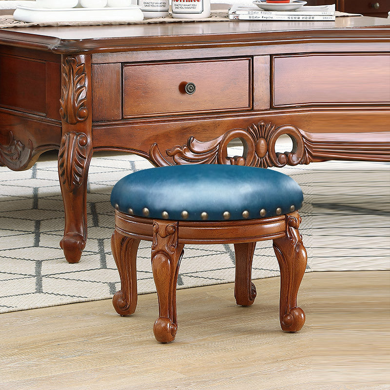 Modern Minimalist Solid Wood Sponge Cushion Microfiber PU Synthetic Leather Low Stool For Living Room