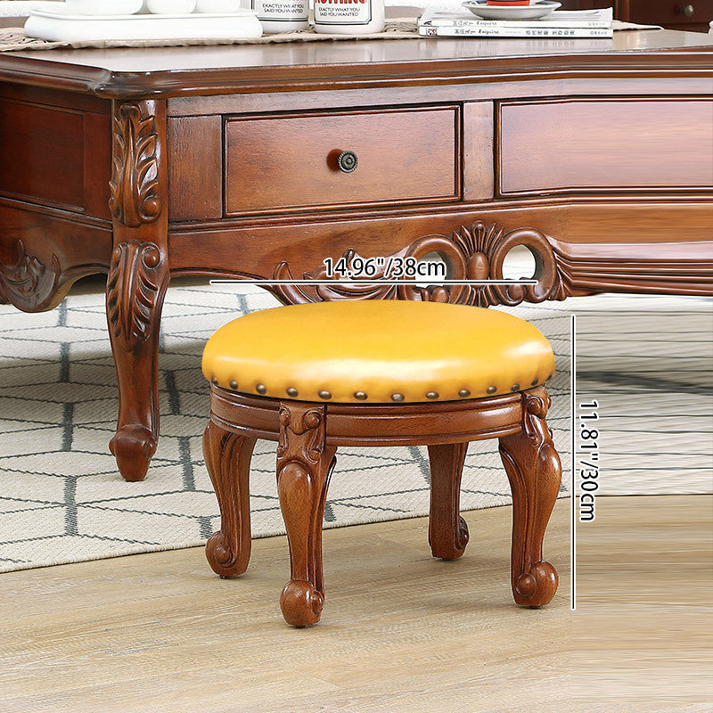 Modern Minimalist Solid Wood Sponge Cushion Microfiber PU Synthetic Leather Low Stool For Living Room