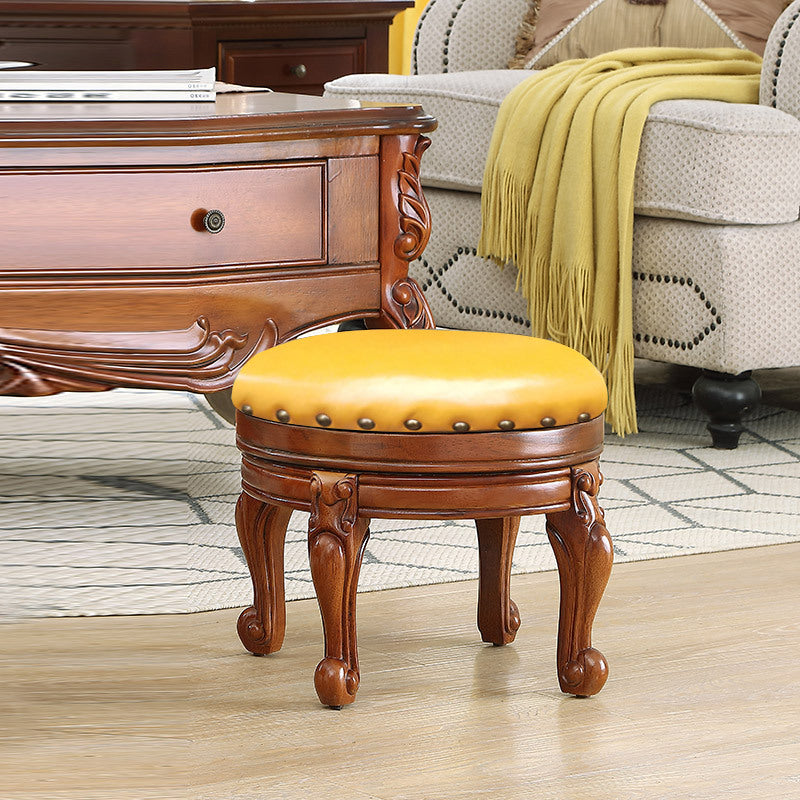 Modern Minimalist Solid Wood Sponge Cushion Microfiber PU Synthetic Leather Low Stool For Living Room