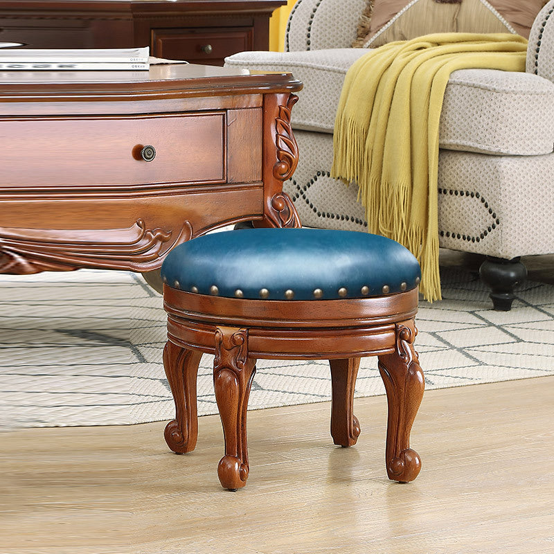 Modern Minimalist Solid Wood Sponge Cushion Microfiber PU Synthetic Leather Low Stool For Living Room