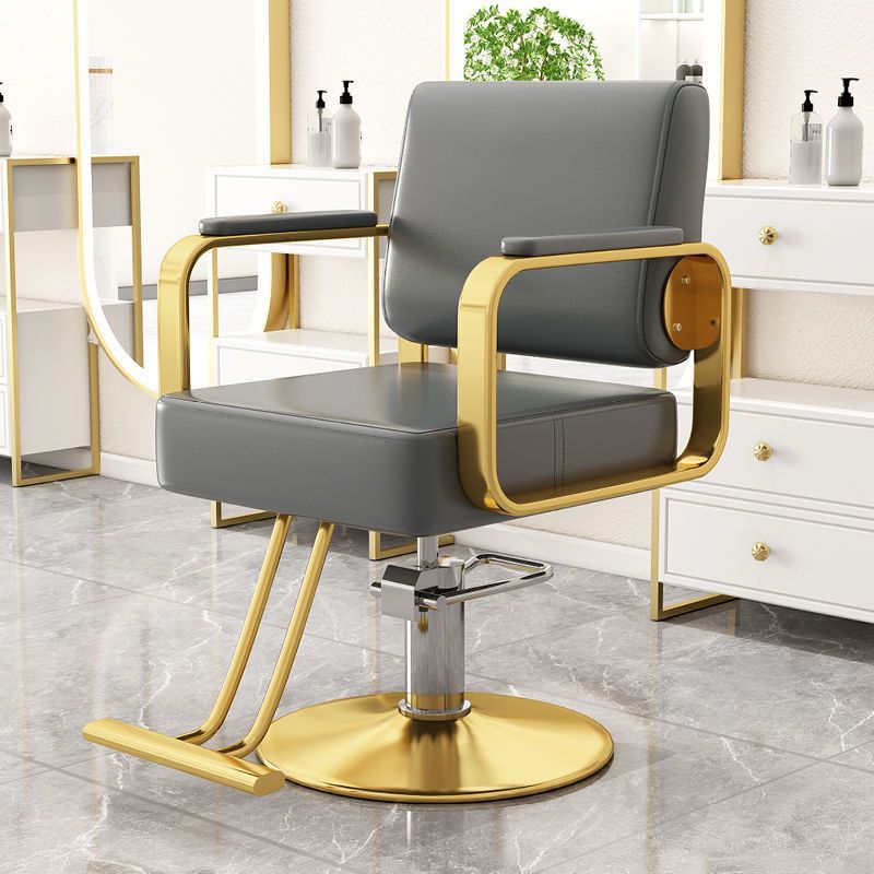 Silla giratoria moderna y minimalista de acero inoxidable y hierro galvanizado en color plateado, con cuero sintético tipo napa, espuma, respaldo y reposabrazos, para sala de estar 