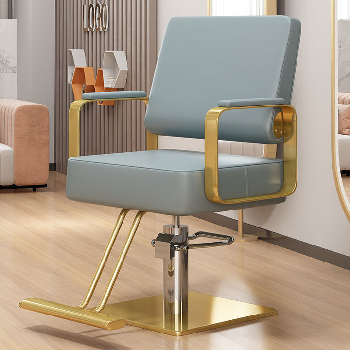 Silla giratoria moderna y minimalista de acero inoxidable y hierro galvanizado en color plateado, con cuero sintético tipo napa, espuma, respaldo y reposabrazos, para sala de estar 