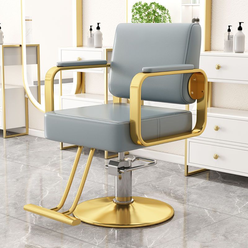 Silla giratoria moderna y minimalista de acero inoxidable y hierro galvanizado en color plateado, con cuero sintético tipo napa, espuma, respaldo y reposabrazos, para sala de estar 