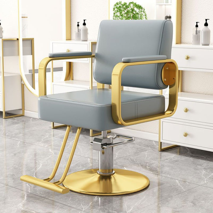 Silla giratoria moderna y minimalista de acero inoxidable y hierro galvanizado en color plateado, con cuero sintético tipo napa, espuma, respaldo y reposabrazos, para sala de estar 