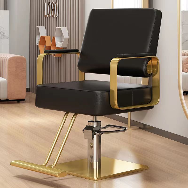 Silla giratoria moderna y minimalista de acero inoxidable y hierro galvanizado en color plateado, con cuero sintético tipo napa, espuma, respaldo y reposabrazos, para sala de estar 