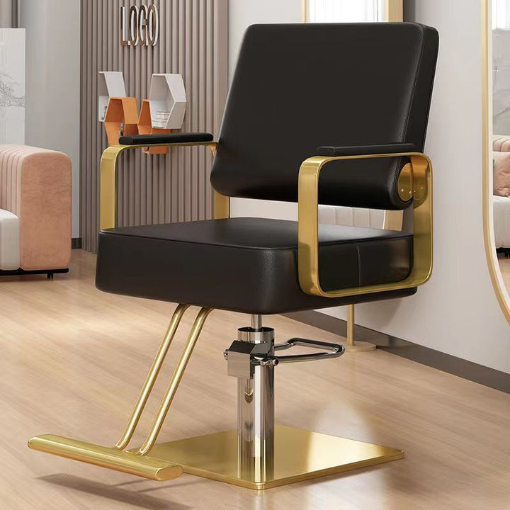 Silla giratoria moderna y minimalista de acero inoxidable y hierro galvanizado en color plateado, con cuero sintético tipo napa, espuma, respaldo y reposabrazos, para sala de estar 