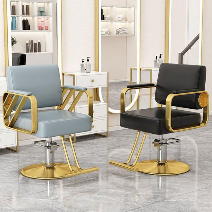 Silla giratoria moderna y minimalista de acero inoxidable y hierro galvanizado en color plateado, con cuero sintético tipo napa, espuma, respaldo y reposabrazos, para sala de estar 