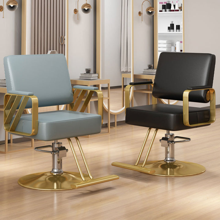 Silla giratoria moderna y minimalista de acero inoxidable y hierro galvanizado en color plateado, con cuero sintético tipo napa, espuma, respaldo y reposabrazos, para sala de estar 