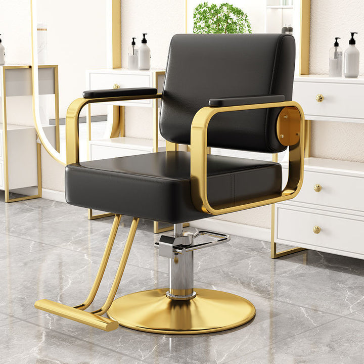 Silla giratoria moderna y minimalista de acero inoxidable y hierro galvanizado en color plateado, con cuero sintético tipo napa, espuma, respaldo y reposabrazos, para sala de estar 