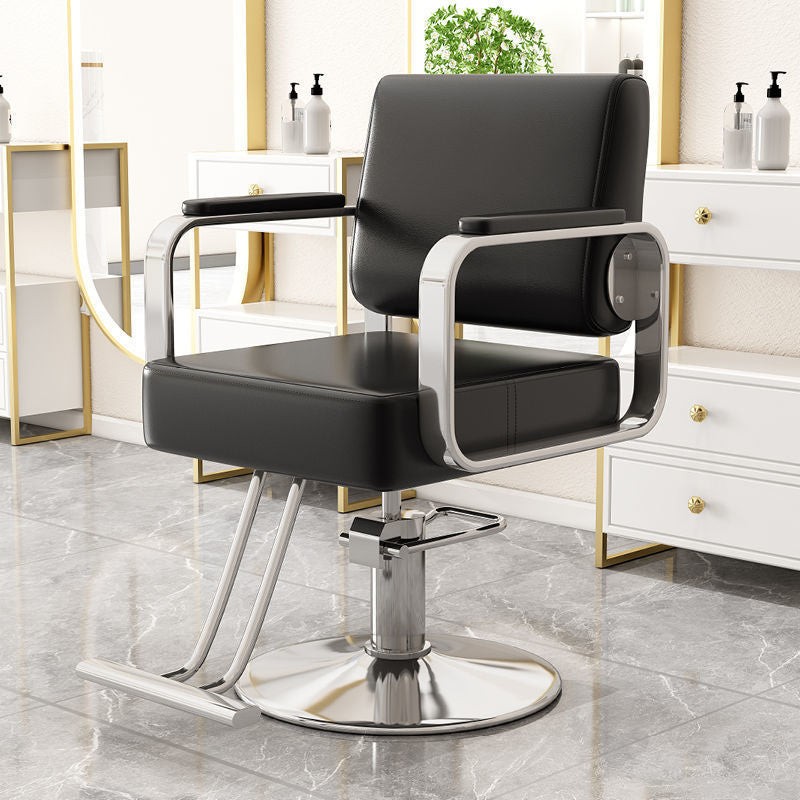 Modern Minimalist Stainless Steel Electroplated Silver Nappa Leather Sponge Chair Backrest Armrest Swivel For Living Room