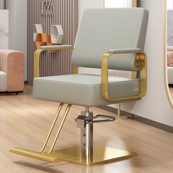 Silla giratoria moderna y minimalista de acero inoxidable y hierro galvanizado en color plateado, con cuero sintético tipo napa, espuma, respaldo y reposabrazos, para sala de estar 