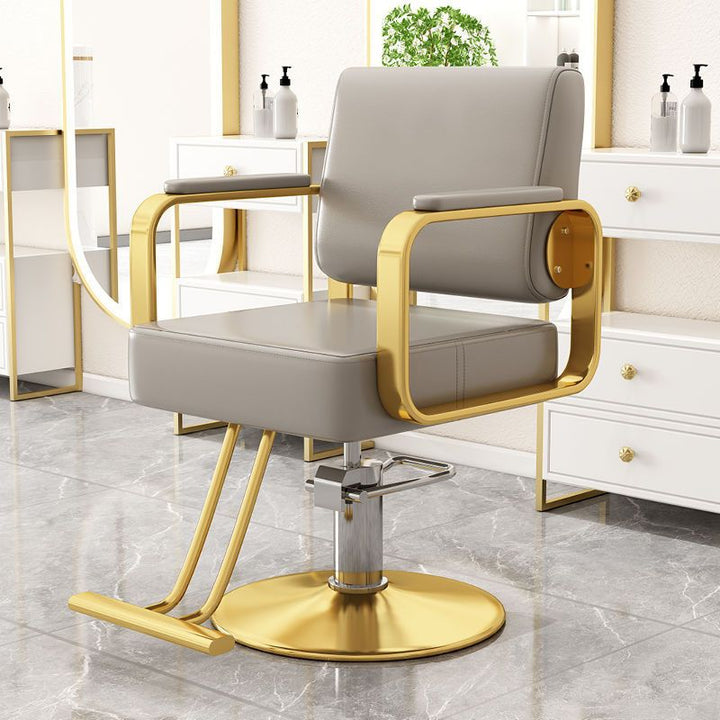 Silla giratoria moderna y minimalista de acero inoxidable y hierro galvanizado en color plateado, con cuero sintético tipo napa, espuma, respaldo y reposabrazos, para sala de estar 
