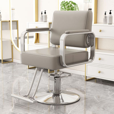 Modern Minimalist Stainless Steel Electroplated Silver Nappa Leather Sponge Chair Backrest Armrest Swivel For Living Room