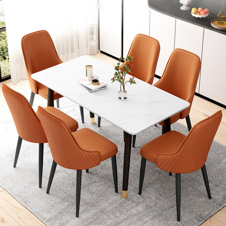 Chaise de salle à manger moderne minimaliste en cuir synthétique, éponge et fer, avec dossier, pour salle à manger 