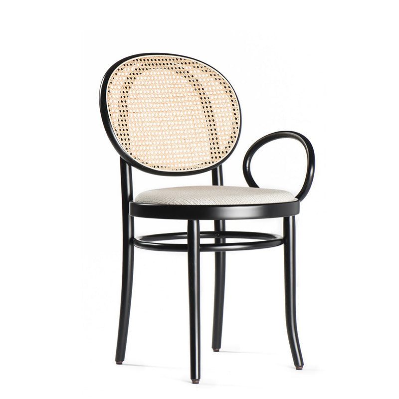 Moderner minimalistischer Esszimmerstuhl aus Eschenholz, natürlichem Rattan, Baumwoll-Leinen-Mischgewebe und Schaumstoff mit Rückenlehne für das Esszimmer 