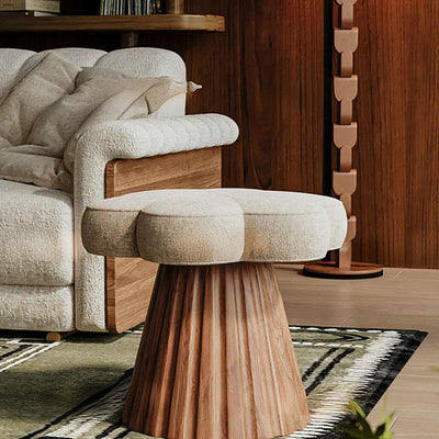 Modern Minimalist Petal-Shaped Solid Wood Chenille Upholstery Sponge Cushion Vanity Stool For Bedroom