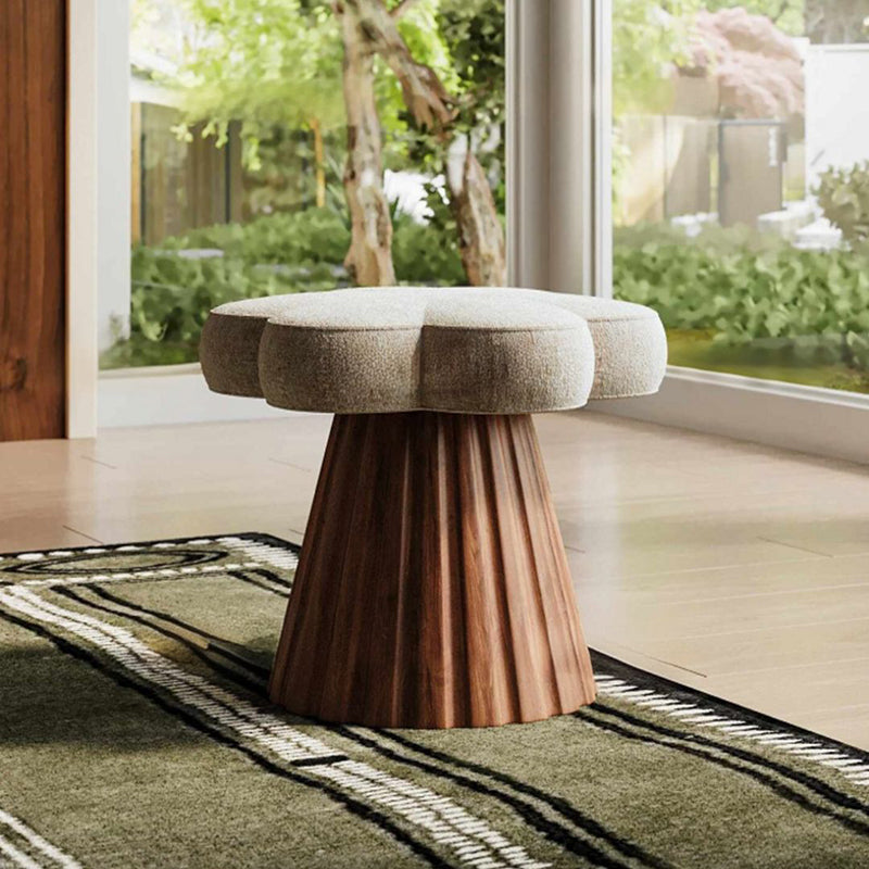 Modern Minimalist Petal-Shaped Solid Wood Chenille Upholstery Sponge Cushion Vanity Stool For Bedroom