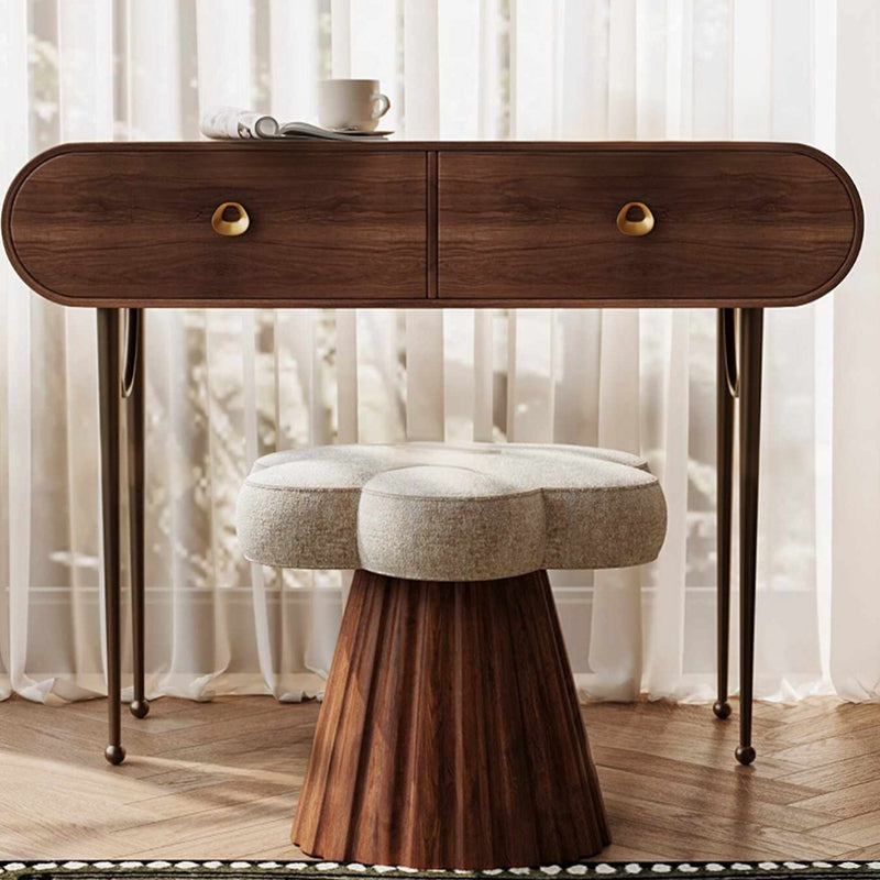 Modern Minimalist Petal-Shaped Solid Wood Chenille Upholstery Sponge Cushion Vanity Stool For Bedroom
