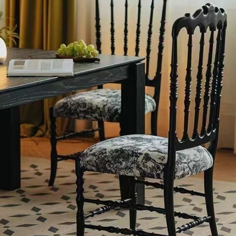 Traditional Vintage Rubberwood Fabric Upholstery Sponge Cushion Dining Chair Backrest For Dining Room