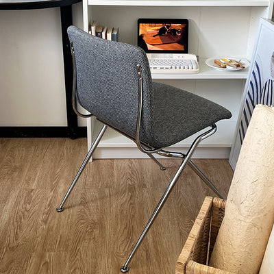 Modern Minimalist Curved Iron-Plated Solid Wood Plywood Cotton-Linen Blend Foam Cushion Dining Chair Backrest For Dining Room
