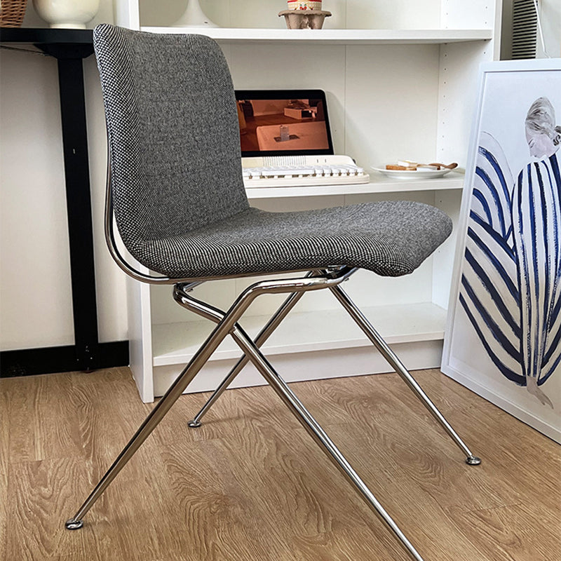 Modern Minimalist Curved Iron-Plated Solid Wood Plywood Cotton-Linen Blend Foam Cushion Dining Chair Backrest For Dining Room