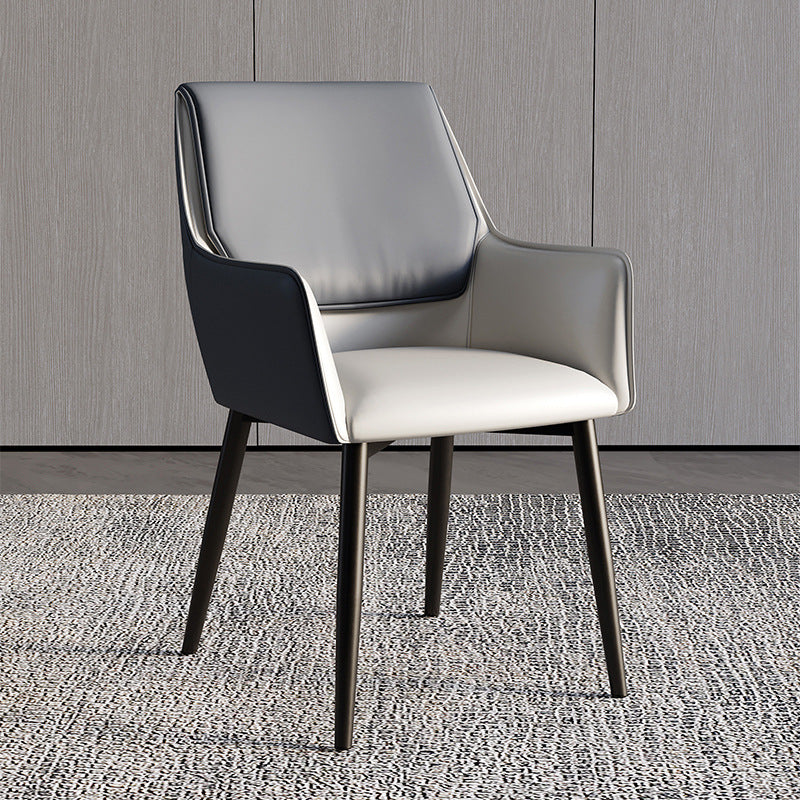 Moderner minimalistischer quadratischer Sitzkissen PU-Leder Kohlenstoffstahlrahmen Schwammesstuhllehne Armlehne für Esszimmer 