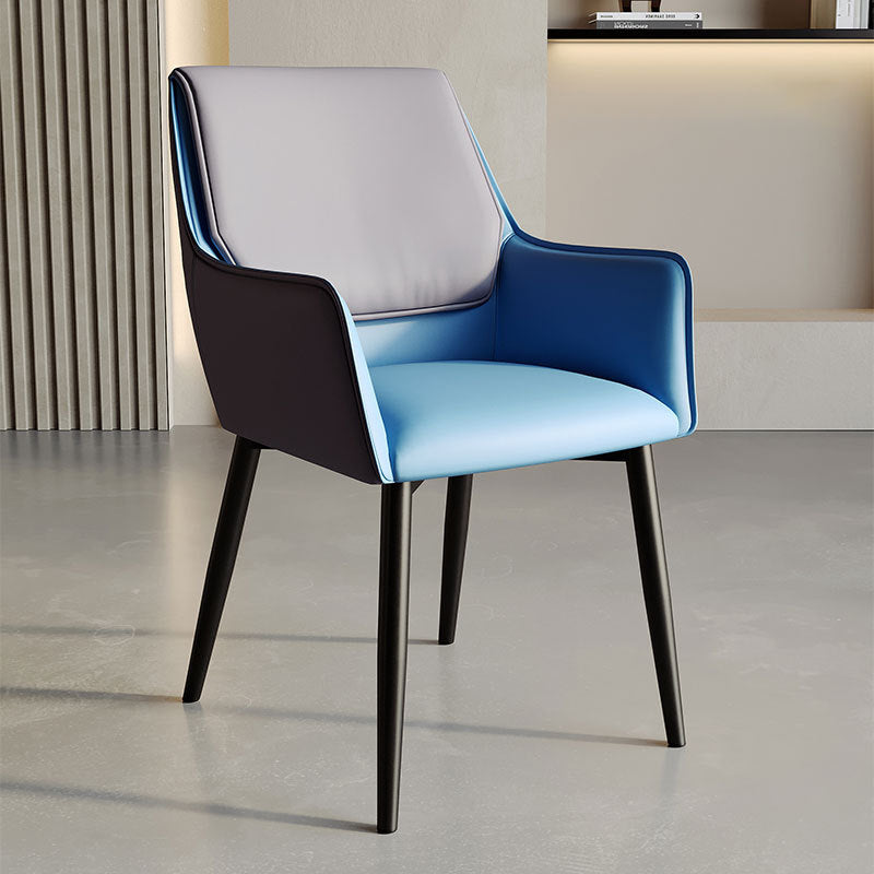 Modern Minimalist Square Seat Cushion PU Leather Carbon Steel Frame Sponge Dining Chair Backrest Armrest For Dining Room