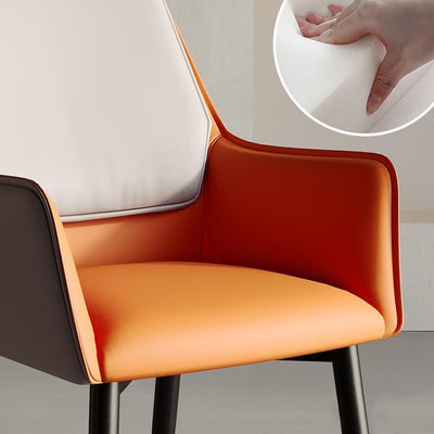Modern Minimalist Square Seat Cushion PU Leather Carbon Steel Frame Sponge Dining Chair Backrest Armrest For Dining Room