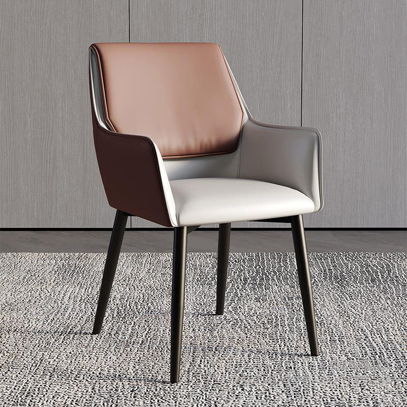 Moderner minimalistischer quadratischer Sitzkissen PU-Leder Kohlenstoffstahlrahmen Schwammesstuhllehne Armlehne für Esszimmer 