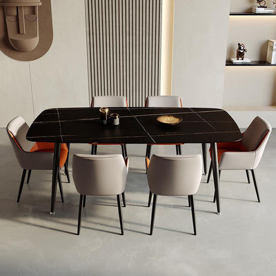 Modern Minimalist Square Seat Cushion PU Leather Carbon Steel Frame Sponge Dining Chair Backrest Armrest For Dining Room