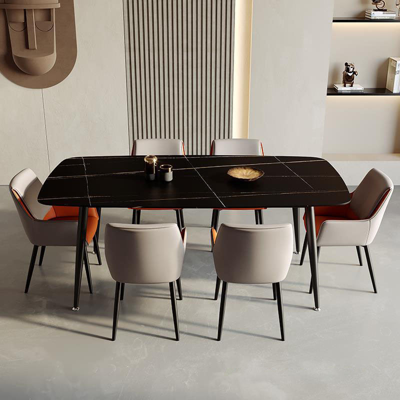 Modern Minimalist Square Seat Cushion PU Leather Carbon Steel Frame Sponge Dining Chair Backrest Armrest For Dining Room